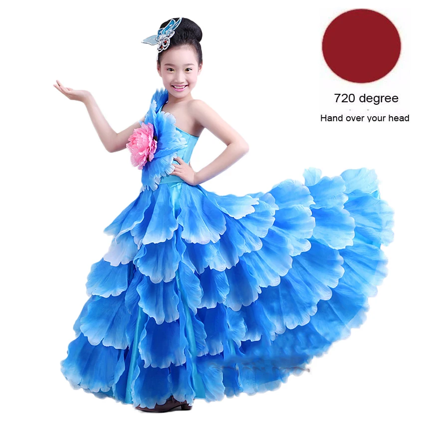 Color5 720 degree Цветочное украшение размера плюс Элегантное свадебное платье-пачка цыганское испанское фламенко с открытыми плечами танцевальные костюмы с головным убором - Цвет: Color5 720 degree