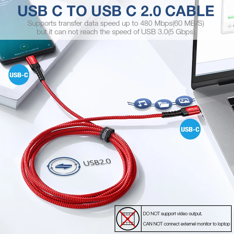Кабель JSAUX USB Type C для быстрой зарядки и передачи данных 60 Вт PD 3 0 MacBook Pro iPad Air 2020 Samsung
