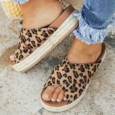 Leopard Пикантные сандалии; женские шлепанцы; повседневная обувь с открытым носком; женские пляжные шлепанцы; женские шлепанцы; Прямая поставка - Цвет: Leopard