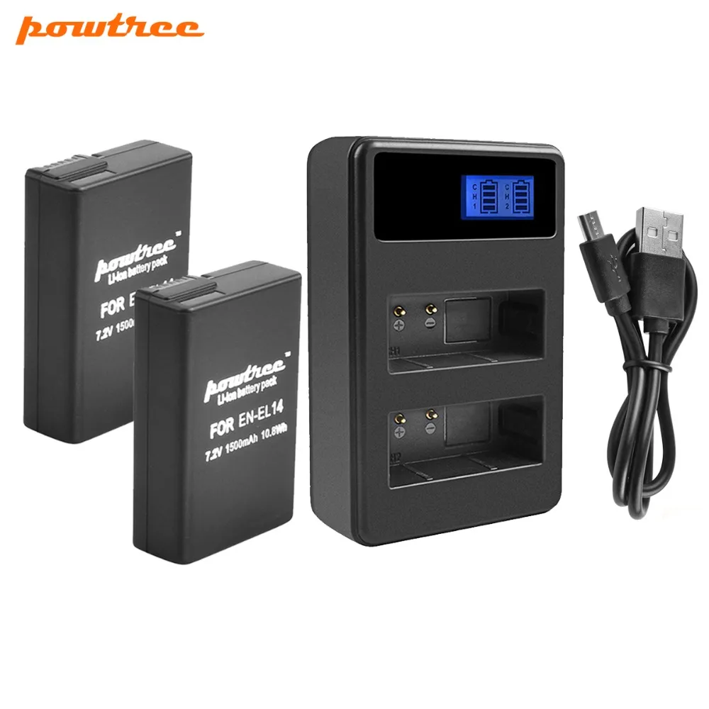 Powtree для Nikon 7 2 V 1500 mAh EN EL14 ENEL14 перезаряжаемая литиевая Замена P7800 P7700 P7100 P7000 D5500D5300