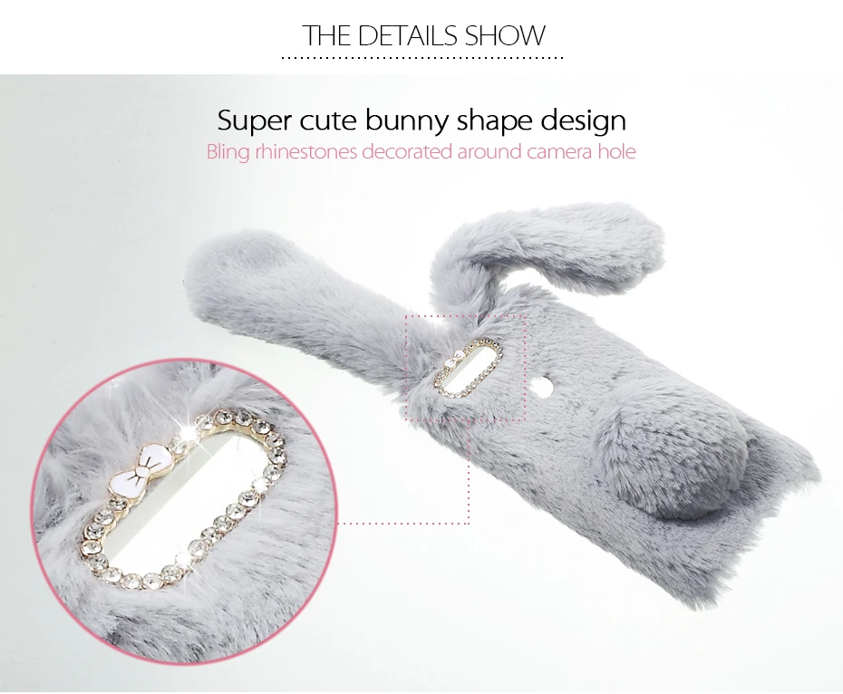 DULCII For Huawei Honor 8 Case for Honor8 Cover Rabbit Fluffy Back Bunny Shape Warm Fur TPU Stand Soft Phone Shell |