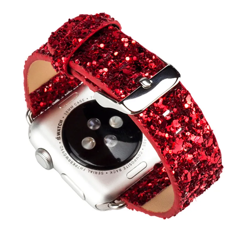 Блестящий кожаный ремешок для Apple Watch band 4 44 мм 40 шикарный роскошный браслет iwatch 3 2 1