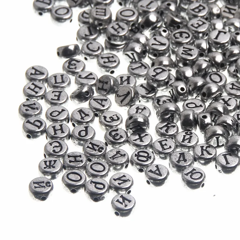 Серебряный цвет 500/лот Россия бусины с буквами алфавита из смолы 7x4 мм имя ребенка