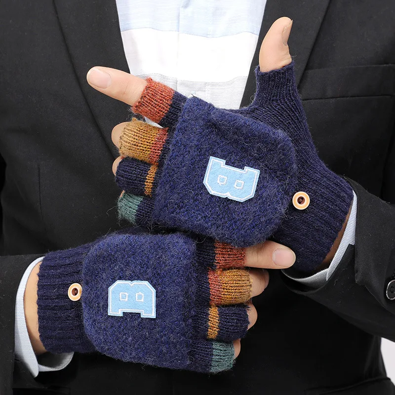 Зимние вязаные перчатки мужские шерстяные теплые рыболовные с этикеткой на