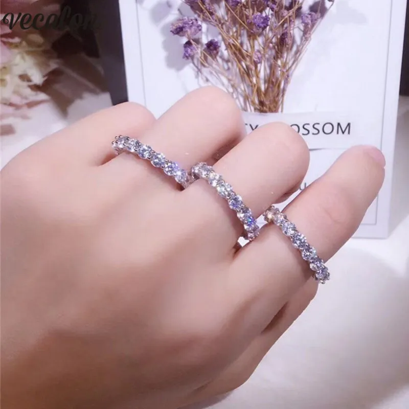 Vecalon, кольцо вечность, 925 пробы, серебро, 4 мм, AAAAA, Cz, обручальное кольцо, кольца для женщин, массивные, на палец, вечерние, ювелирное изделие, подарок