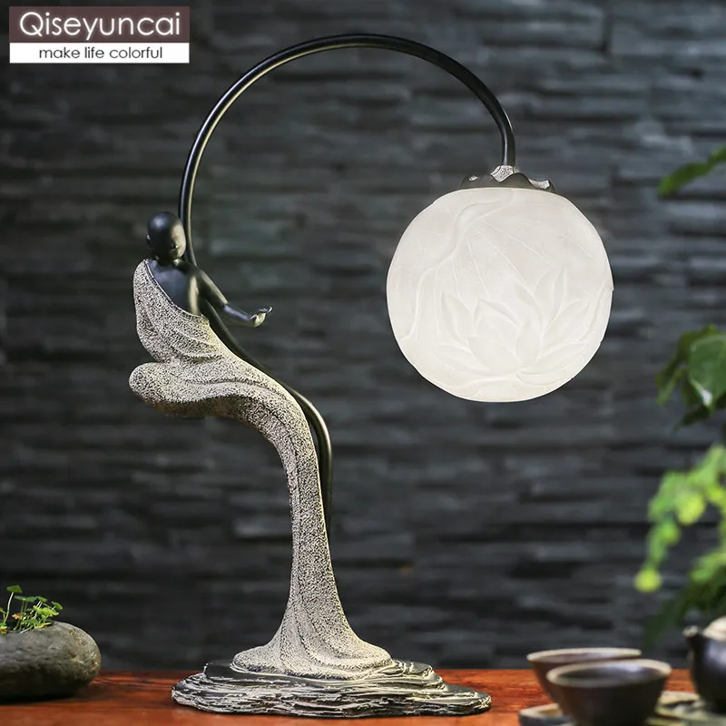 Qiseyuncai новый китайский антикварный Zen настольная лампа Гостиная Кабинет Спальня
