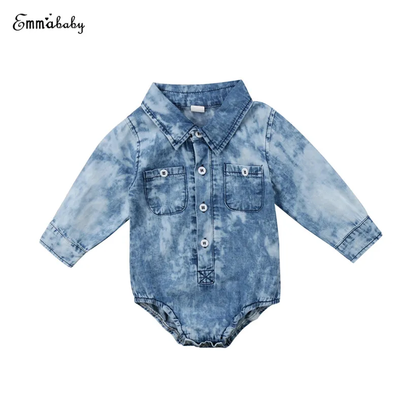 

Fashion Newborn Infant Baby Boy Denim Bodysuit Long Sleeve Soft Jean Pocket Toddler Kids Jumpsuit Playsuit Outfits Baby Clothes