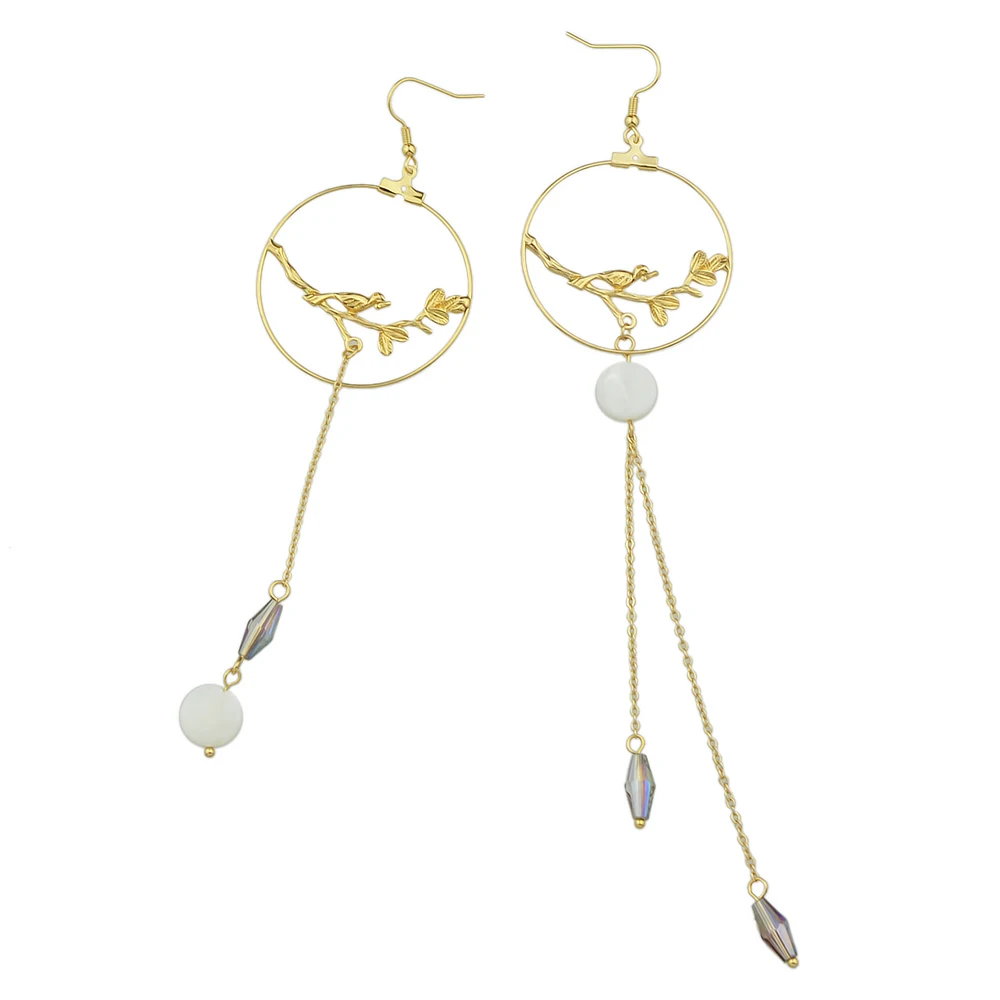 Boho Серьги ювелирных изделий Цвет длинной цепи стимпанк С Отрасль птица круглый