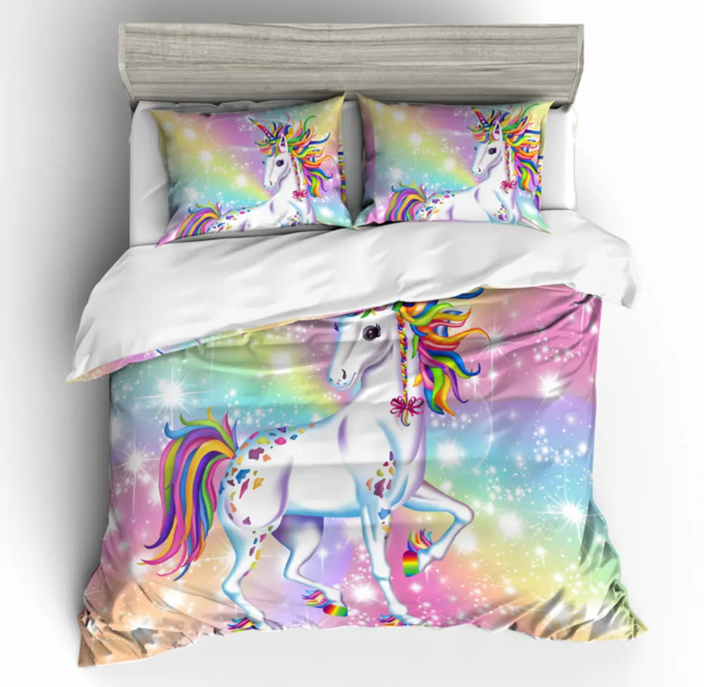 

Thumbedding Dropship Colorful Unicorn Bedding Set 100% Microfiber Innovative Unique Designed Colorful 3D Duvet Cover Set