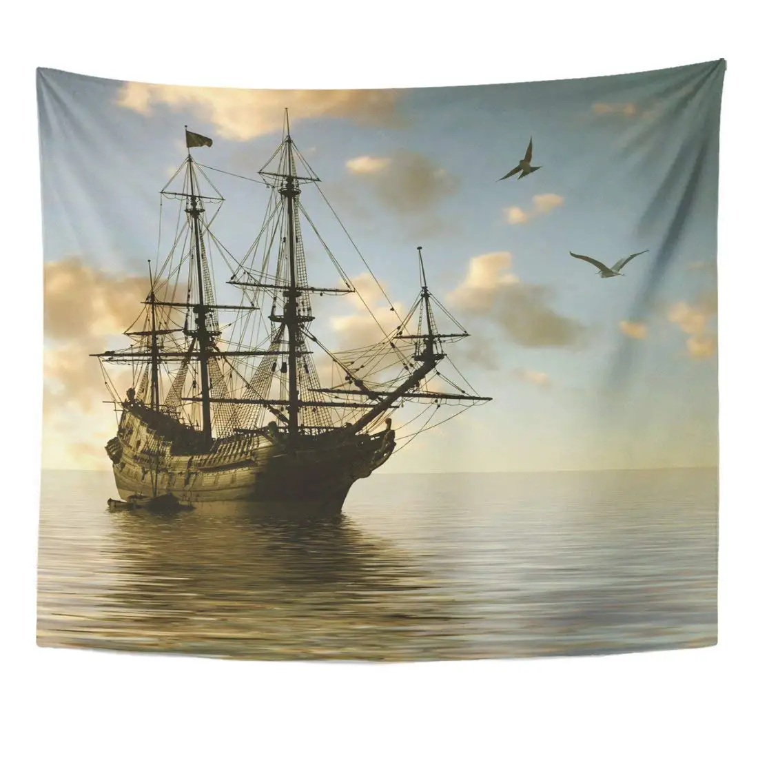 Пользовательские гобелены Черный Корабль Парусник красивый пейзаж парусный