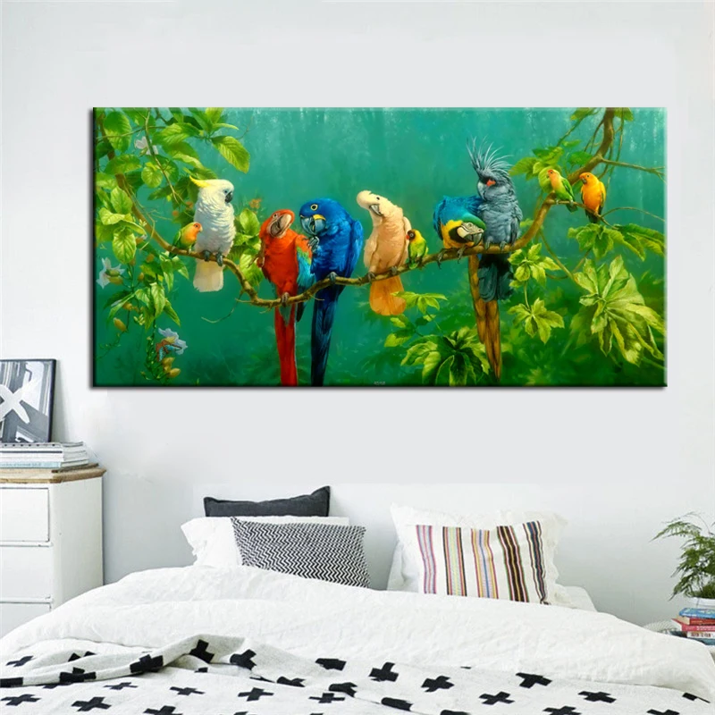 Картина большого размера искусство росписи красочные попугаи печатный плакат