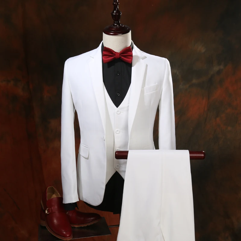 

new arrival Male suits slim groom wedding dress piece set work wear male jacket vest and pants hihg qualtiy plus size S-5XL