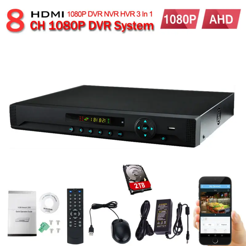 Видеорегистратор 8 канальный AHD NVR HD 1080P H.264 сетевая IP камера видеонаблюдения
