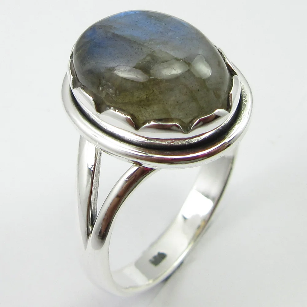 Серебряное овальное лабрадоритовое кольцо Sz 8,5 ручной работы художественные украшения уникальный дизайн