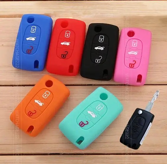 Подходит для PEUGEOT 107 307 308 406 407 408 207 607 силиконовый 3 кнопочный откидной ключ пульт