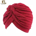 Новый модный роскошный однотонный шевронный индийский тюрбан со складками Кепка хиджаб для женщин дамы