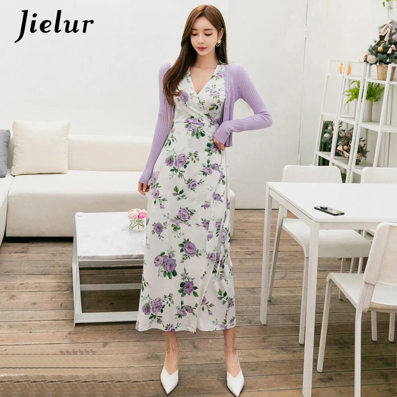 Jielur, летнее женское платье с коротким рукавом,, корейское, с цветочным принтом, с поясом, повседневное, элегантное, платья, Boho, Пляжное, с высокой талией, Vestidos