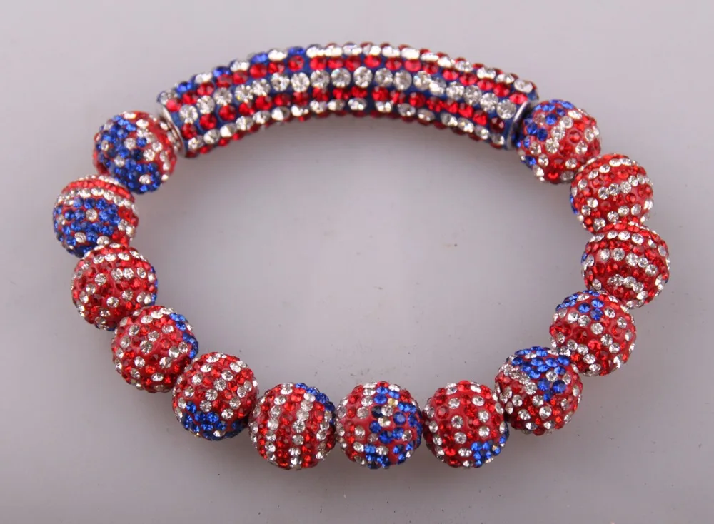 fashion ladies 10mm USA flag ball bracelet set metal pipe Bangle for women gift | Украшения и аксессуары