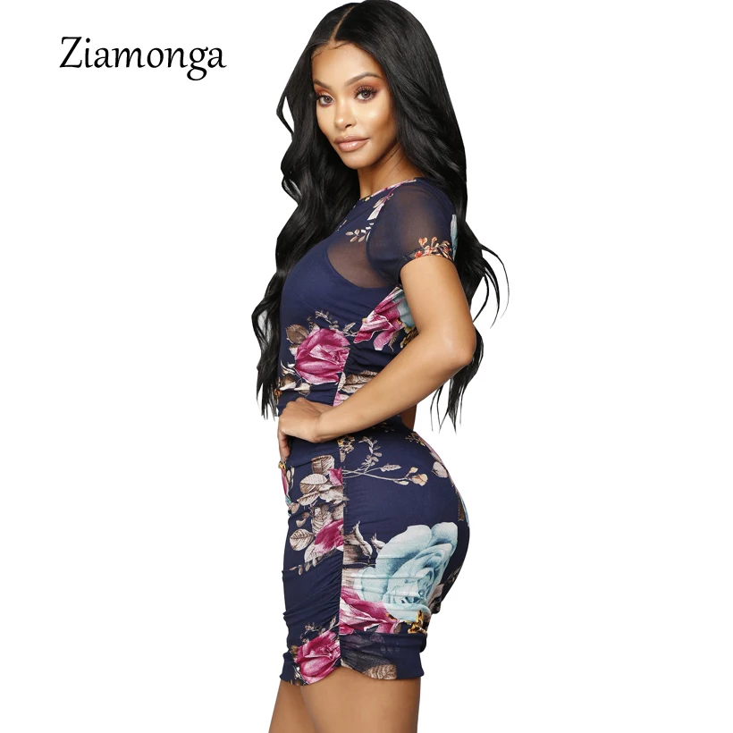 Ziamonga печати Сексуальная Bodycon Платье Для женщин осень o-образным вырезом короткий