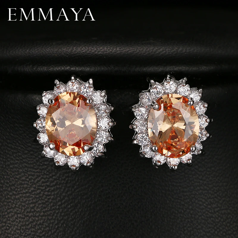 

Emmaya Fashion Oval Zircon Stud Earrings for Women Present Gift Blue Crystal Bijoux for Girls 5 Colors Options