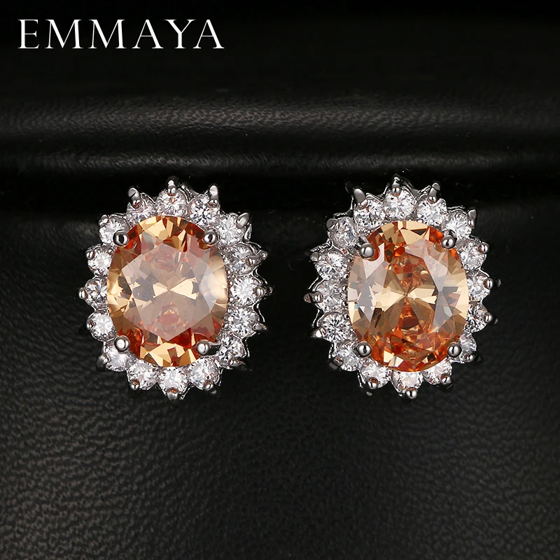 Женские серьги-гвоздики Emmaya овальные серьги с цирконием Подарочный синий