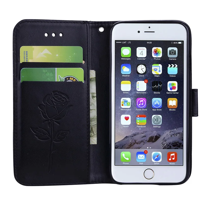 Fashion Rose Pattern flip leather protective Mobile Phone Shell for iPhone 5 5s 6 6s plus Business Case iphone Cover | Мобильные