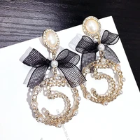 bowknot pearl digital large circle gold earrings sweet girl heart anti allergy fashion jewelry wholesaletf106