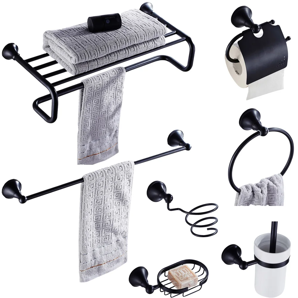 

Leyden ORB Brass Bathroom Hardware Sets Black Wall Mounted Toilet Paper Holder Toothbrush Holder Towel Ring Holder For Bathroom