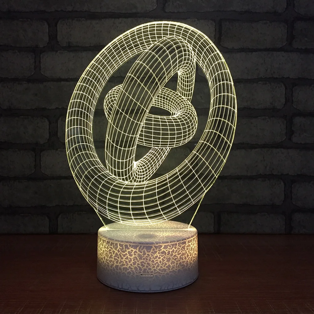 Новинка 2019 три кольца абстрактное искусство 3D лампа ночник спальня декоративный