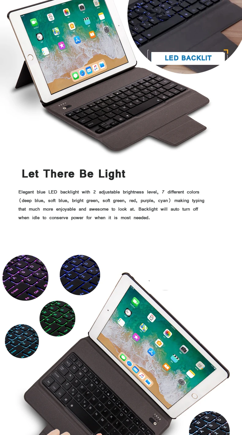 Ультратонкий чехол Keybaord для iPad Pro 10,5 дюймов /iPad Air 10,5, BT/беспроводная клавиатура с подсветкой/умный автоматический режим сна