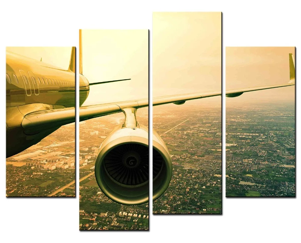 Картина 4 панели Истребитель-самолет Крылья Художественное изображение на холсте Модерное произведение искусства Картины для гостиной.