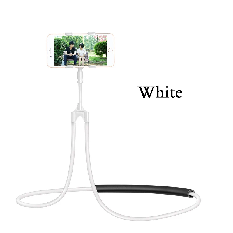 Белый Гибкий держатель для мобильного телефона, висящий на шее, ленивое ожерелье, кронштейн, кровать, 360 градусов, держатель для смартфона, подставка - Цвет: Белый