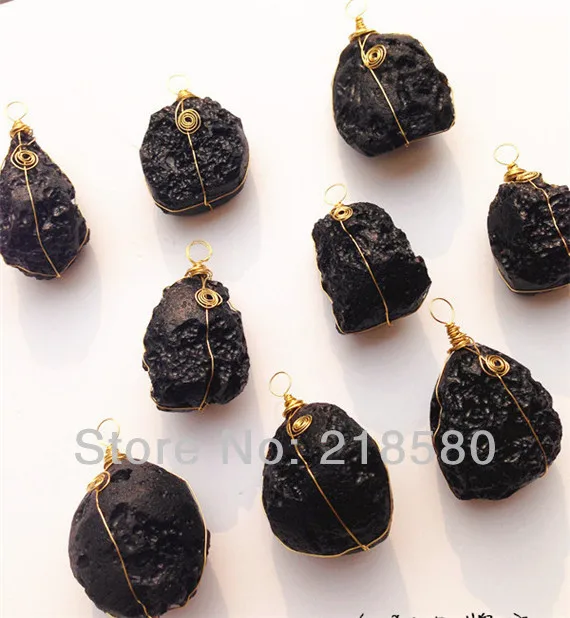 H-SP20 черный необработанный подвесной Аэролит с золотой или серебряной проволокой