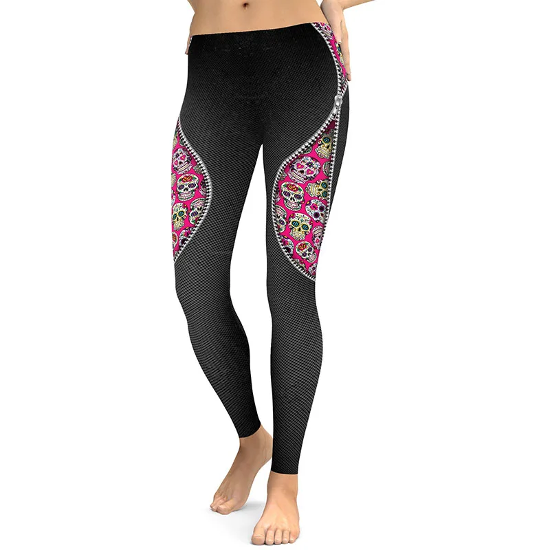 jeggings UIDEAZONE, сексуальные леггинсы, женские готические леггинсы для фитнеса, Mujer, брюки, штаны, спортивная одежда, леггинсы с высокой талией, с принтом черепа, для женщин - Цвет: jeggings