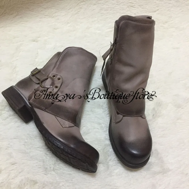 Винно красные женские ботильоны из натуральной кожи в стиле панк мотоциклетные