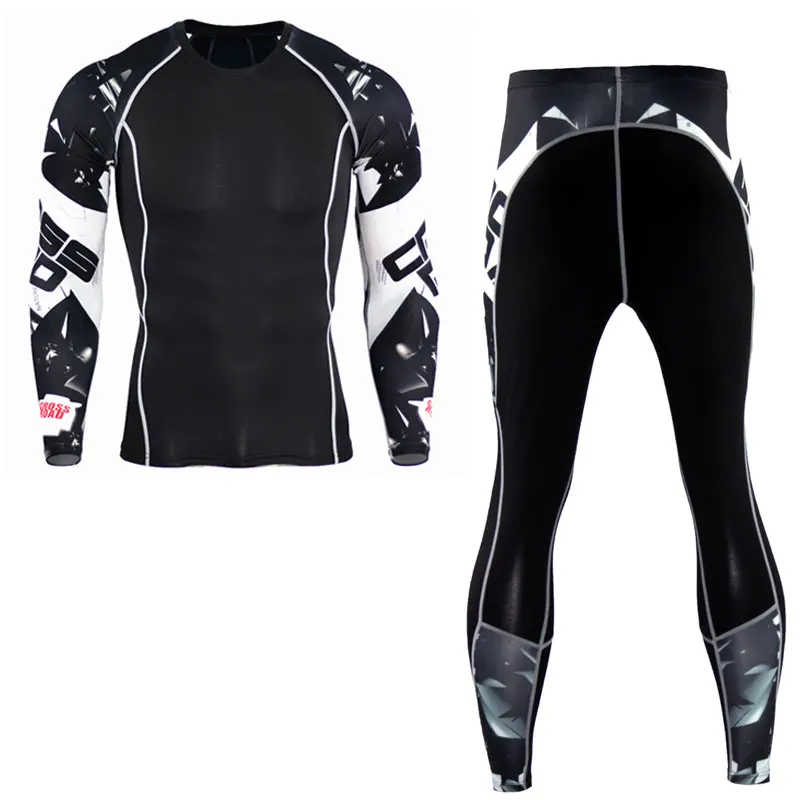 Новый мужской комплект для фитнеса с 3D принтом длинными рукавами Быстросохнущий
