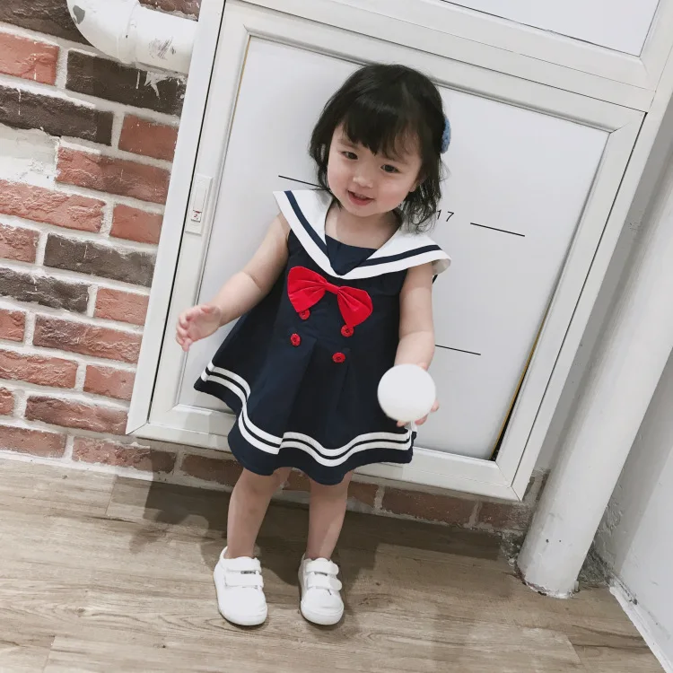 Celveroso summer baby girl Dress Cotton Bow Baby Rompers for girls Kids Navy Overall Bebes Sailor Style ctue dress | Детская одежда и