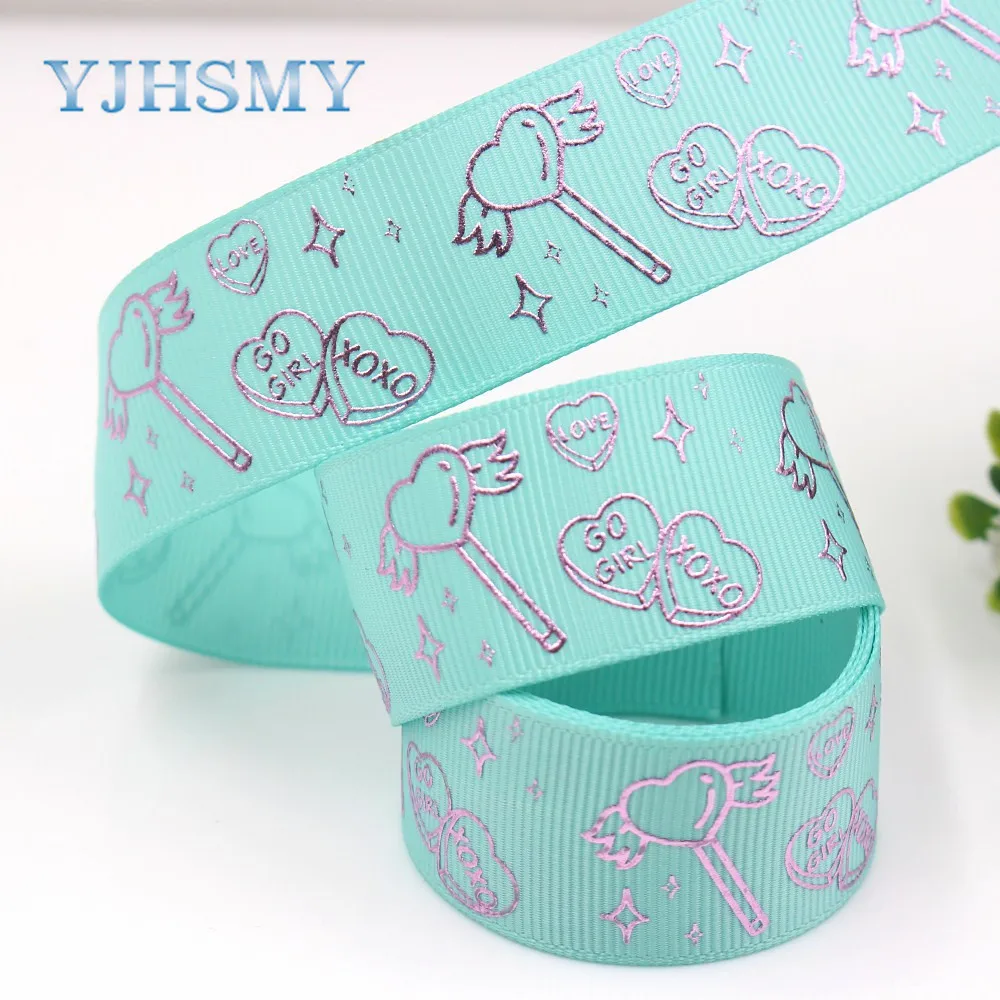 YJHSMY G 18808 892 25 мм 10 ярдов Лазерная Серебряная Любовь Печать grosgrain лента DIY головной