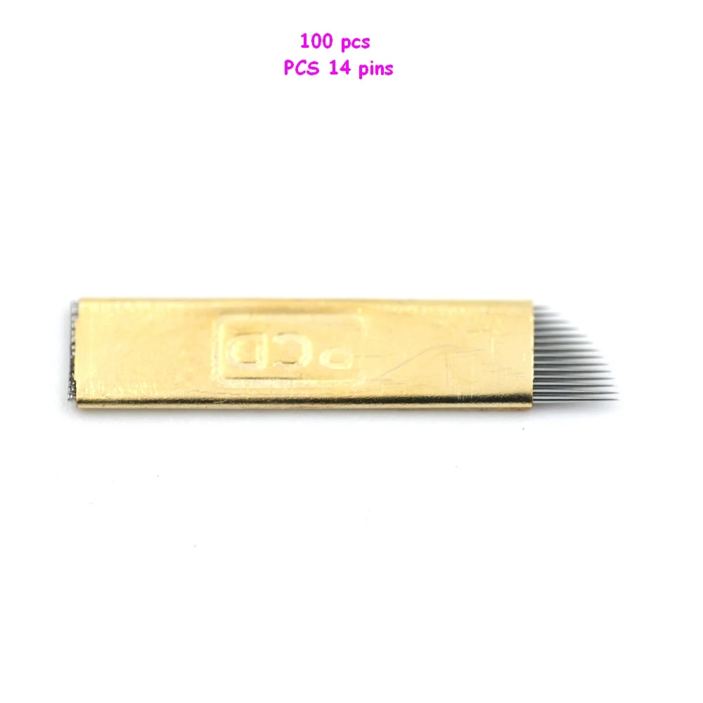 

100PCS Permanent Eyebrow Makeup Manual Tattoo Bevel Blades 14 Needles for microblding pen tattoo needles