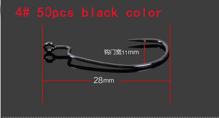 50PCS size 4 black ILure Pesca 50 шт./лот недорогой рыболовный крючок мягкий крючок под червя Техасская рыба из нержавеющей стали Черный Красный осьминог офсетный Wacky джиг головка набор - Цвет: 50PCS size 4 black