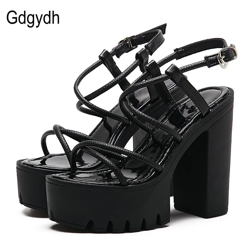 

Gdgydh Fashion Summer Women Shoes Heels 2021 New Arrivals Open Toe Thick Heel Black Rome Platform Sandals Woman Wholesale Sale