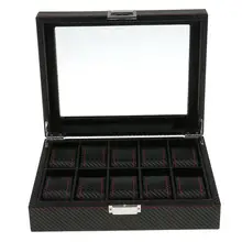 Hot Multi-Slots Carbon Fiber Watch Display Case Top Jewelry Storage Organizer Box dropshipping
