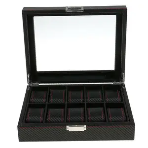 hot multi slots carbon fiber watch display case top jewelry storage organizer box dropshipping free global shipping