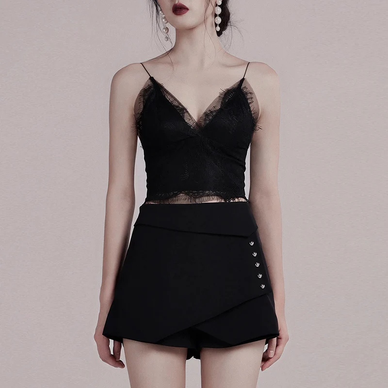 Женский кружевной топ с v-образным вырезом Max Spri клубный укороченный без рукавов