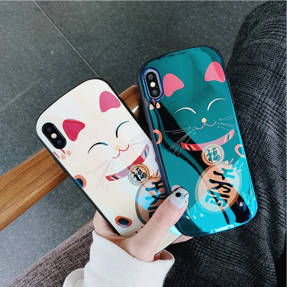 Cute Cat Pattern Back Covers For iPhone 6 6S 7 8 Plus FundasCoque X XS XR Max Tempered Glass Phone Cases Housing |