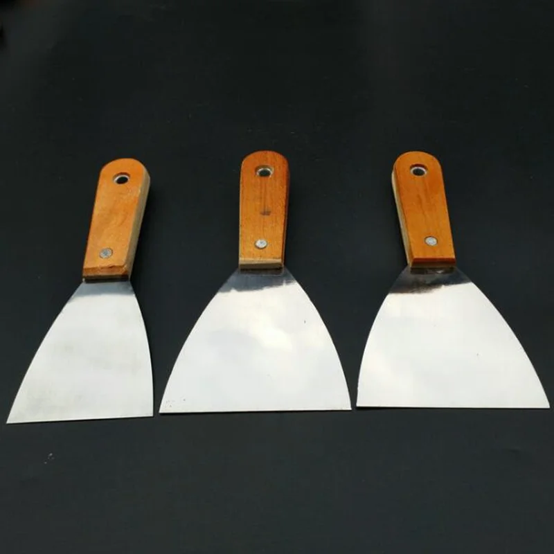 

1pcs! Professional Stainless Steel Putty Knife Polished Mirror Solid Wood Handle Thickened Cleaning Scraper construction tools