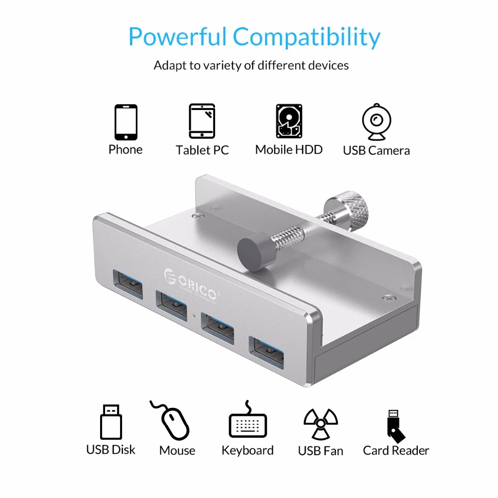 ORICO usb-хаб внешний 4 порта USB разветвитель с микро USB порт питания для ноутбука алюминиевый сплав USB3.0 концентратор с кабелем