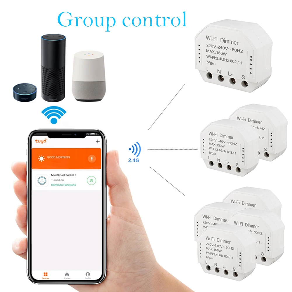 5 шт. Tuya Smart WiFi реостат, переключательный модуль 150 Вт умный переключатель диммер работа с Alexa Echo Google Home Совместимость