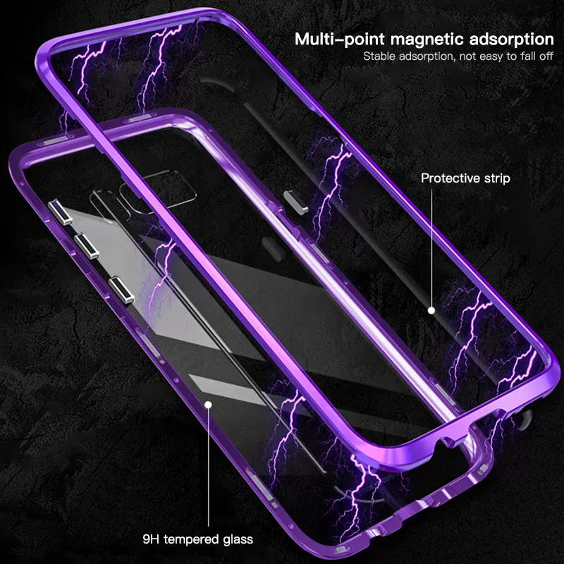 Magnetic Adsorption Phone Case for Galaxy S9 S8 Plus S7 Note 8 Tempered Glass Back Magnet Metal Flip Cover Samsung |