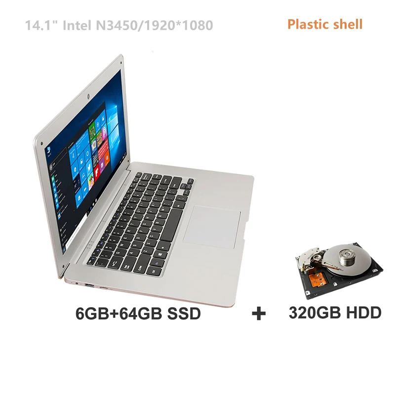 14 1 дюймов Игровые ноутбуки ПК 6 ГБ/64 ГБ + 320 Гб HDD ультра тонкий Intel N3450 HD 1920*1080 Windows 10